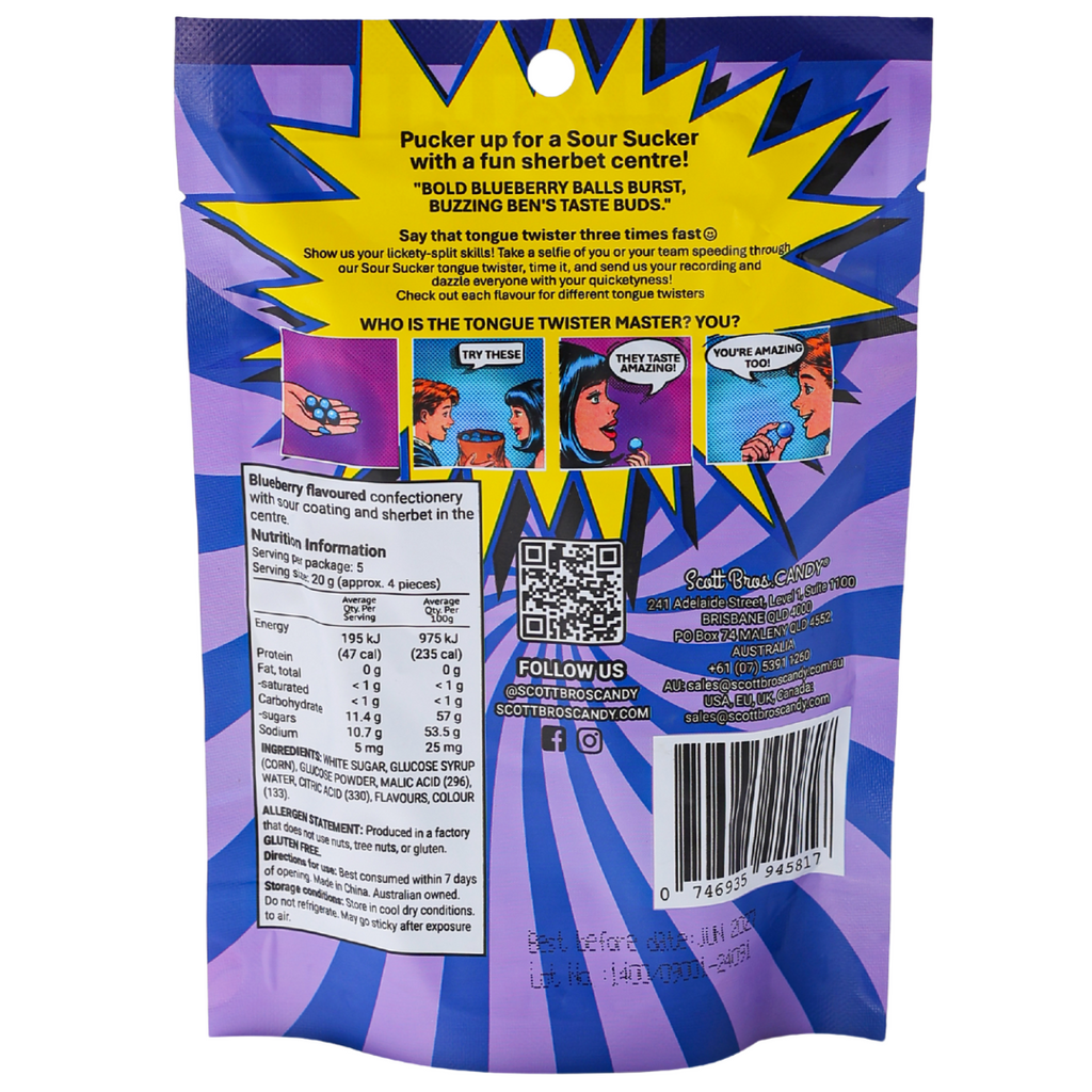 Sour Suckers Blueberry 100g
