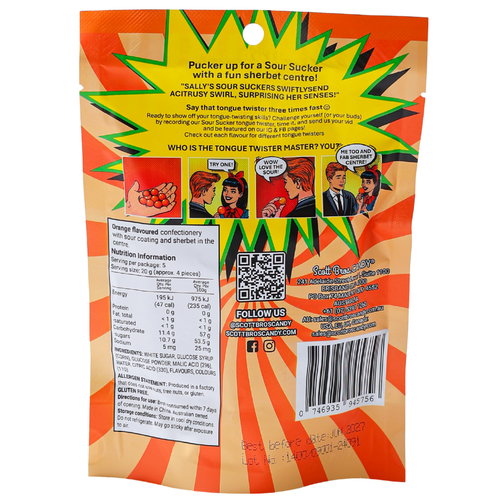 Sour Suckers Orange 100g