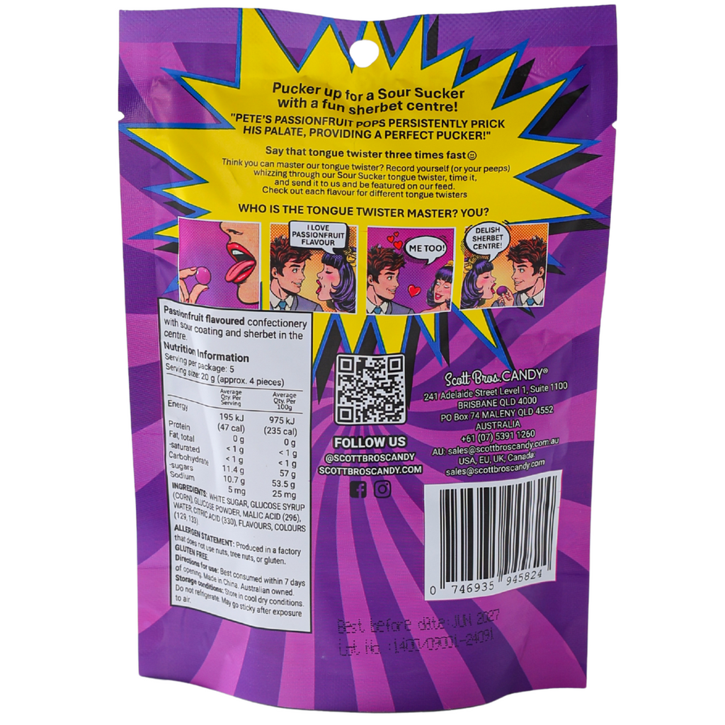 Sour Suckers Passionfruit 100g
