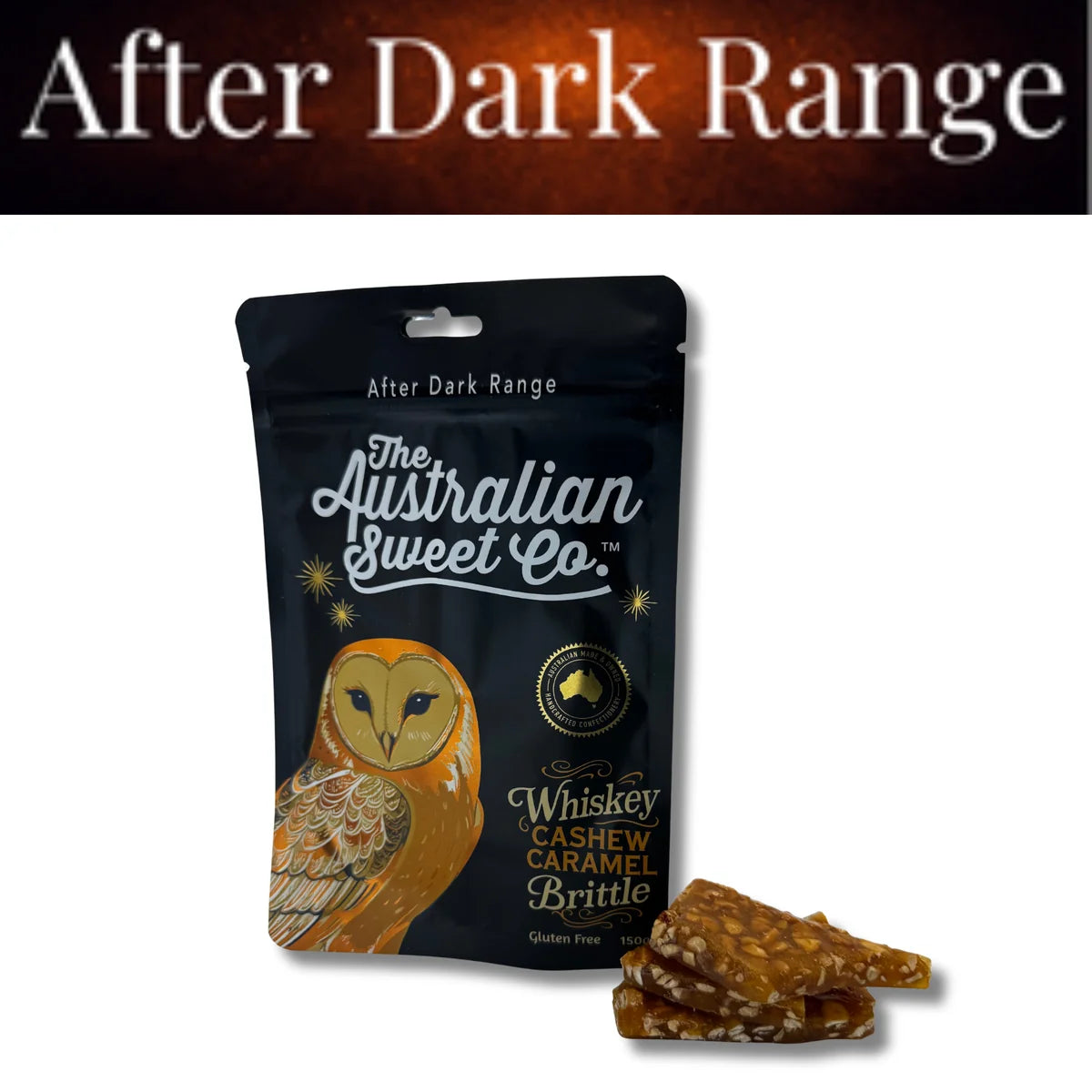 Whiskey, cashew and caramel brittle 150g (Pre order arriving 16/9)